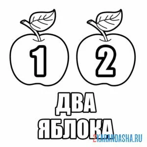 Раскраска два яблока учимся считать