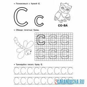 Раскраска учимся писать букву с по клеточкам