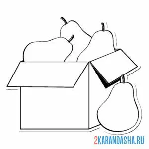 Раскраска коробка с грушами