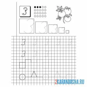 Раскраска пропись цифра 3 в школу