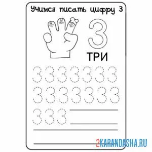 Раскраска напиши сам цифру 3 пропись