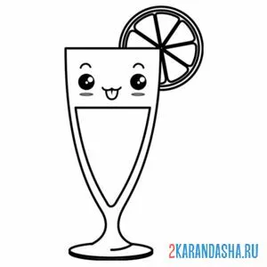 Раскраска апельсиновый сок в стакане и долька