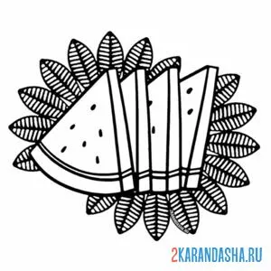 Раскраска четыре куска арбуза