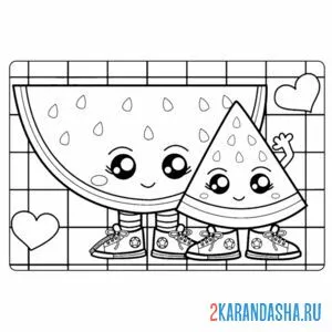 Раскраска большой и маленький кусочек арбуза