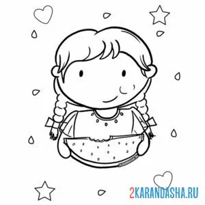 Раскраска девочка ест арбуз