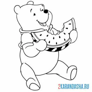 Раскраска винни ест арбуз