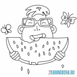 Раскраска человек ест арбуз