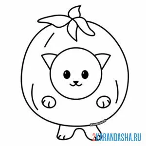Раскраска котик-помидор