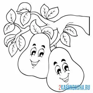 Раскраска две груши на ветке друзья