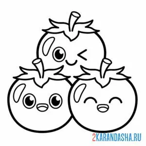 Раскраска три томата каваи