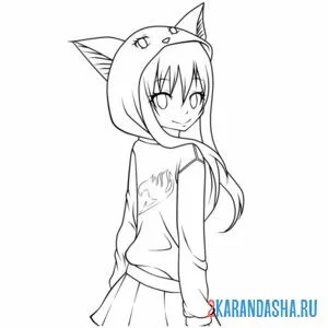 Раскраска неко аниме девушка