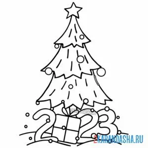 Раскраска 2023 новый год елка