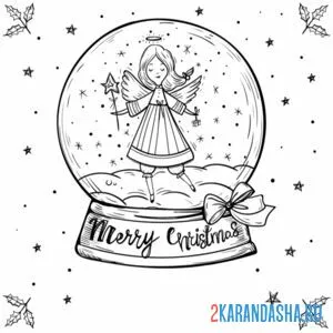 Раскраска снежный шар с ангелом