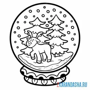 Раскраска стеклянный шар со снегом и елками
