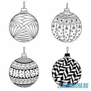 Раскраска четыре новогодних шара