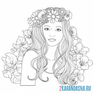 Раскраска цветы на голове девушки
