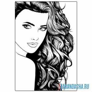 Раскраска лицо девушки с шикарными волосами