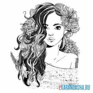 Раскраска лицо девушки и цветами в волосах