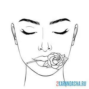Раскраска лицо девушки с розой во рту