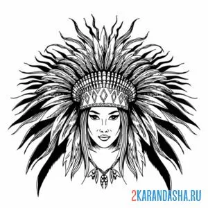 Раскраска девушка индеец
