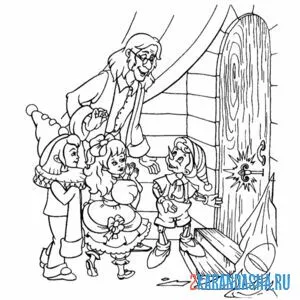 Раскраска буратино вставил ключ