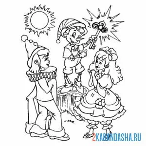 Раскраска буратино, мальвина и пьеро