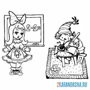 Раскраска мальвина учит буратино