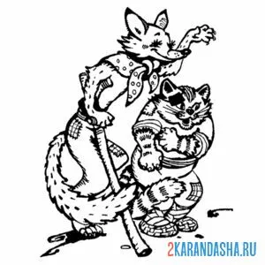 Раскраска кот базилио и лиса алиса