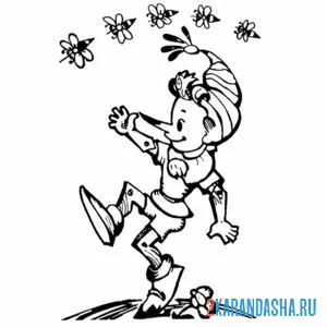Раскраска буратино гуляет