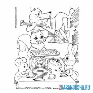 Раскраска все живут в теремке