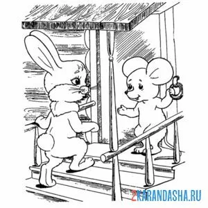 Раскраска зайчик в теремок пришел