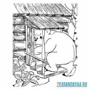 Раскраска мишка хочет в теремок