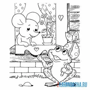 Раскраска лягушка и мышка теремок