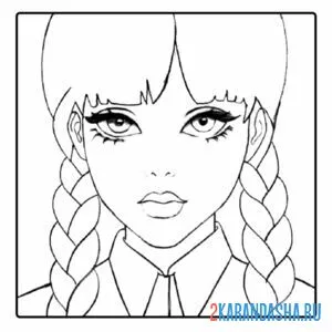 Раскраска уэнздей аддамс с косичками