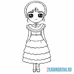 Раскраска уэнздей аддамс в платье