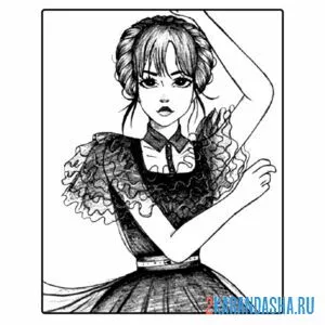 Раскраска уэнздей аддамс с прической