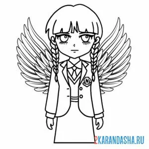 Раскраска уэнздей аддамс с крыльями
