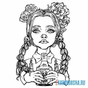 Раскраска рисунок wednesday addams