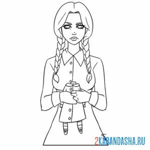Раскраска куколка уэнздей аддамс