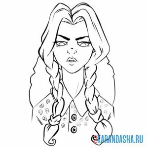 Раскраска уэнздей аддамс суровая