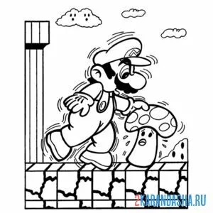 Раскраска марио и гриб