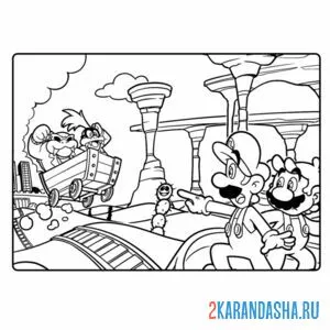 Раскраска луиджи и марио железная дорога