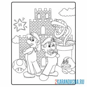 Раскраска два персонажа марио и луиджи