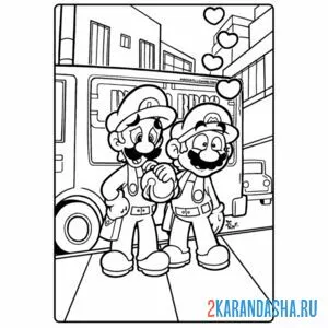 Раскраска влюбился марио