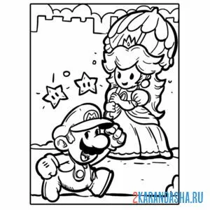 Раскраска принцесса пич и марио