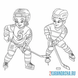 Распечатать раскраску два хоккеиста на А4