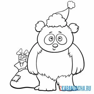 Раскраска новогодняя панда