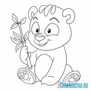 Раскраска панда и бамбук