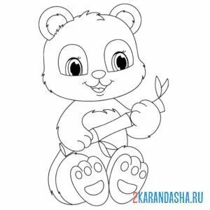 Раскраска панда держит бамбук