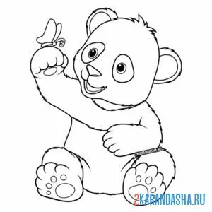 Раскраска панда и бабочка